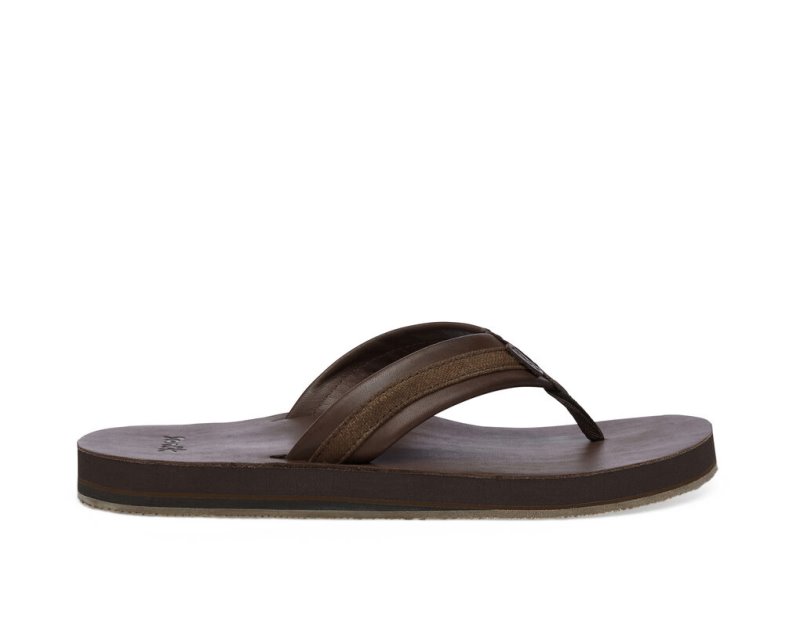 Sanuk Hullsome Leather ST Hemp - Sanuk Flip Flops Mens Dark Brown - Philippines IQXTRH309